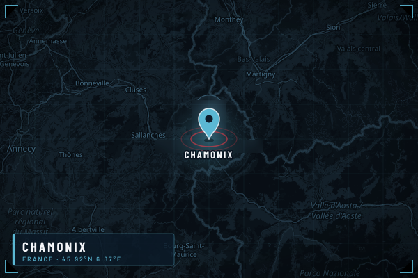 Map showing Chamonix in French Alps, France