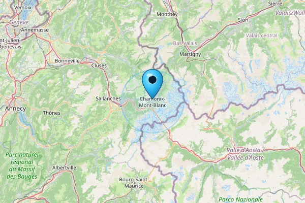 Map showing Chamonix in French Alps, France
