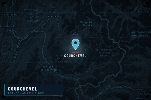 Map showing Courchevel in French Alps, France