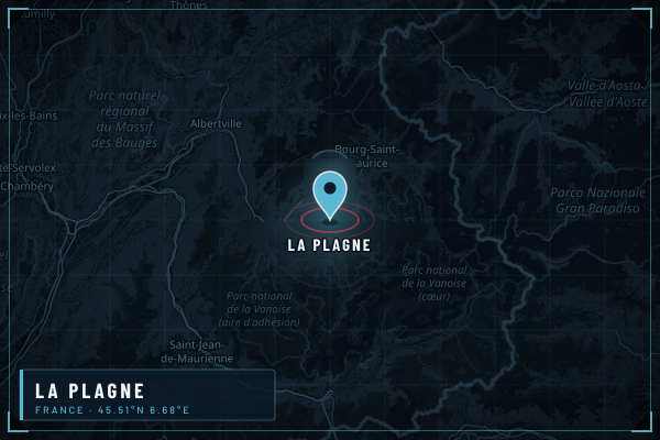 Map showing La Plagne in French Alps, France