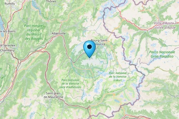 Map showing La Plagne in French Alps, France