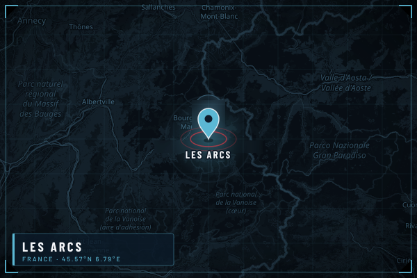 Map showing Les Arcs in French Alps, France