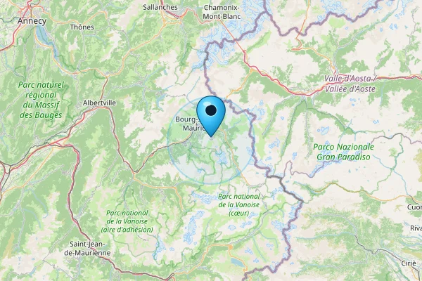 Map showing Les Arcs in French Alps, France