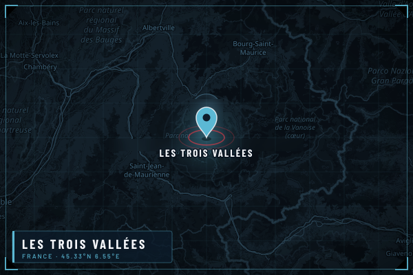 Map showing Les Trois Vallées in French Alps, France