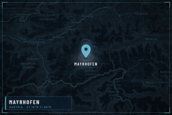 Map showing Mayrhofen in Zillertal, Tyrol, Austria