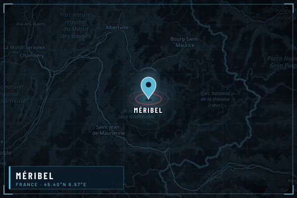 Map showing Meribel in French Alps, France