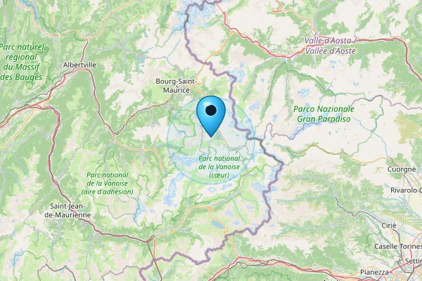 Map showing Tignes in French Alps, France