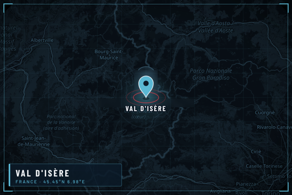 Map showing Val D’Isère in French Alps, France