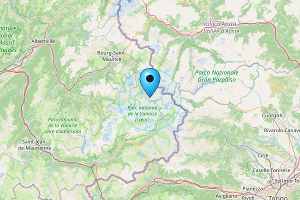 Map showing Val D'Isère in French Alps, France