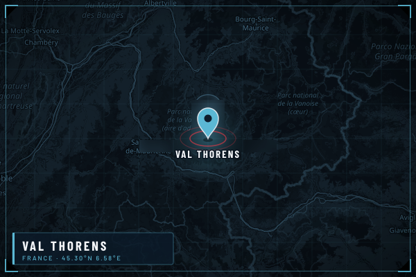 Map showing Val Thorens in French Alps, France