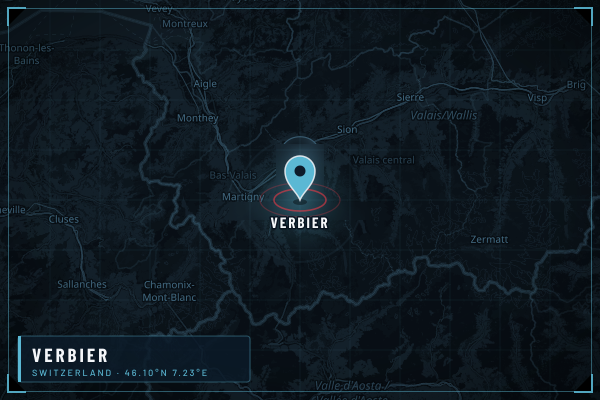Map showing Verbier in Valais Alps, Switzerland