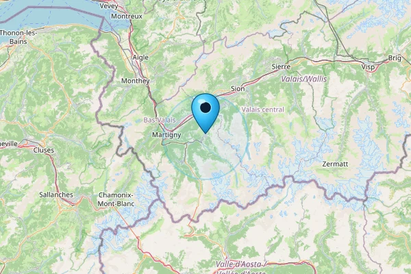 Map showing Verbier in Valais Alps, Switzerland