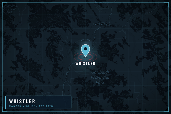 Map showing Whistler in British Columbia, Canada